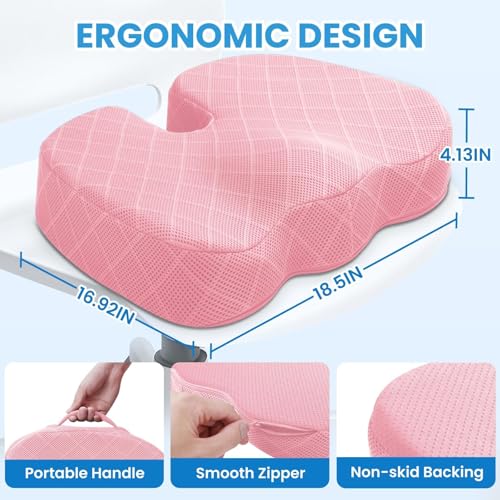 Seat Cushion Memory Foam Office Chair Cushion (XX-Large / Pink)