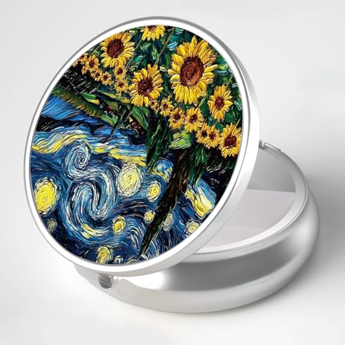 Pill Box 3 Compartment Portable Travel Medicine Box with Mirror (Sunflower)