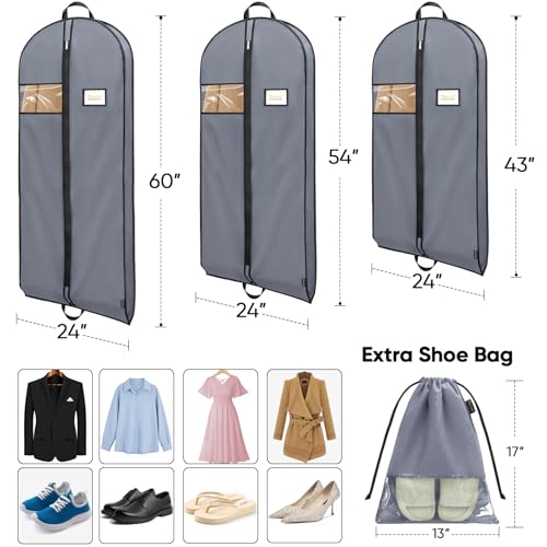 2PK Garment Bags for Hanging Clothes (Grey / 60" 2PK)