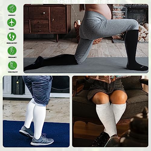 Plus Size Compression Socks for Women&Men Wide Calf 15 (3 Pair-black/White/Grey / 3X-Large)
