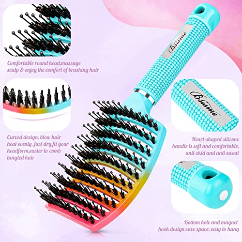 Boar Bristle Hair Brush (Green+Blue)