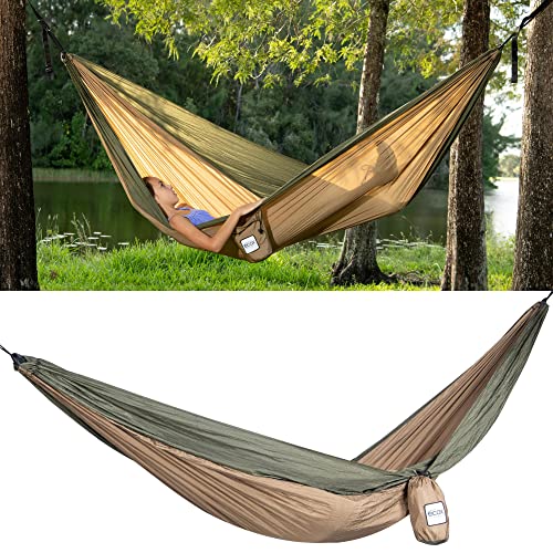 Outdoors Parachute Hammock Single with 2 Tree Straps (Green-brown)