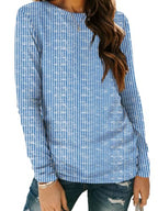Long Sleeve Shirts for Women Casual Crewneck Tops Basic Tees (XX-Large / Bluestripes)