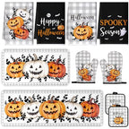 10 Pcs Halloween Kitchen Decor Set Pumpkin Kitchen Rugs (Black, Gray / Halloween Pumpkin)