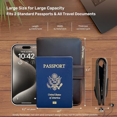 All in One RFID Passport Wallet with Tracker Slot (Dark Brown)