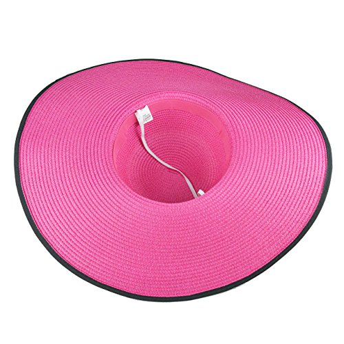 Womens Bowknot Straw Hat Foldable Beach Sun Hat Roll up UPF 50+ (Big Bow / Deep Pink 5.9" Brim, 1 Pack)