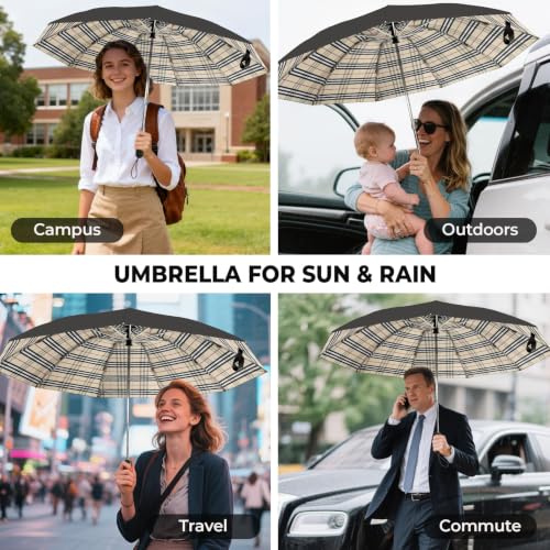 Inverted Umbrella for Rain (Yellow Plaid / 46 Inch)