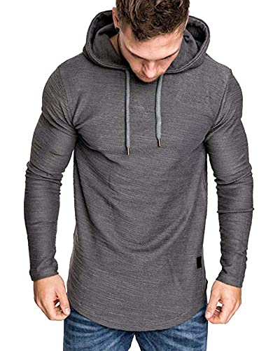 Mens Fashion Athletic Hoodies Sport Sweatshirt Solid Color Fleece Pullover Dark Grey L (Large / Grey)