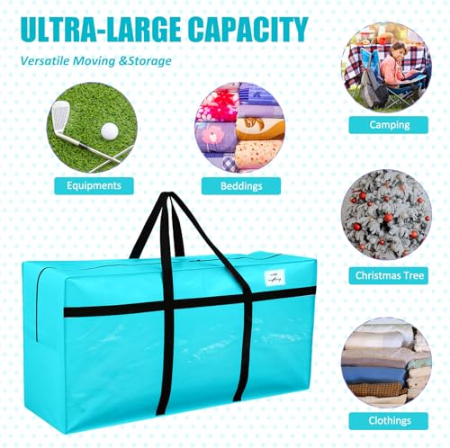 4 Pcs 96 Gallon Extra Large Moving Bags Heavy Duty Storage Bag (96 Gallon / Lake Blue)