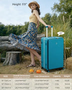 28 Inch Top Opening Checked Luggage with Cup Holder and USB Ports (Caribbean Blue / 28 Inch Pro)
