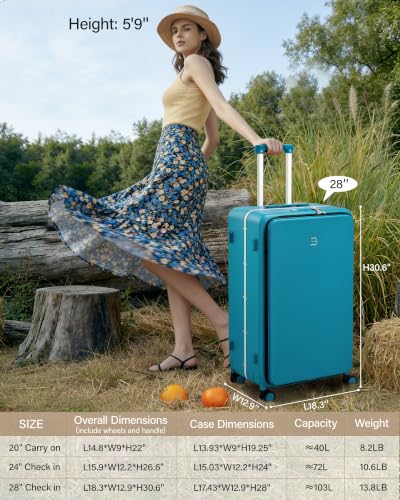 28 Inch Top Opening Checked Luggage with Cup Holder and USB Ports (Caribbean Blue / 28 Inch Pro)