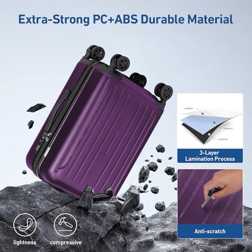 24 Inch Medium Luggage Checked TSA Approved Suitcase (Dark Purple / 24" Checked)