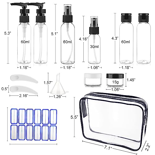 Travel Bottles for Toiletries 15 Pack 2oz TSA Approved Bottles (H-Black-15pcs)