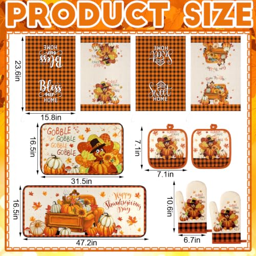 10 Pcs Fall Thanksgiving Turkey Kitchen Decor Set Orange (Yellow / Trendy Style)