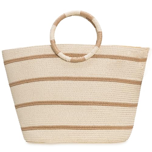 each Bags for Women Straw Tote Bag Summer Beach Bag Large Woven Straw Tote for Vacation Holiday (Beige)