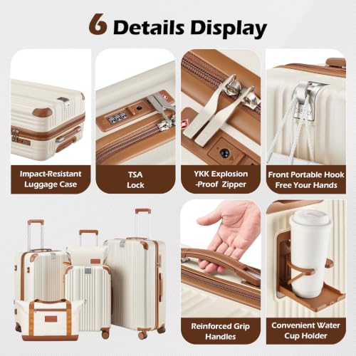 Luggage Set 3 Piece Luggage with PC+ABS Hardshell TSA Lock Spinner Wheels Carry on Lightweight Suitcase Cup Holder (Navy / 5 piece sets(20/24/28/DB/TB))