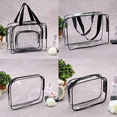 6Pcs Crystal Clear PVC Travel Toiletry Bag Kit for Women Men (6pcs Black / 1 Large, 2 Medium, 3 Small)