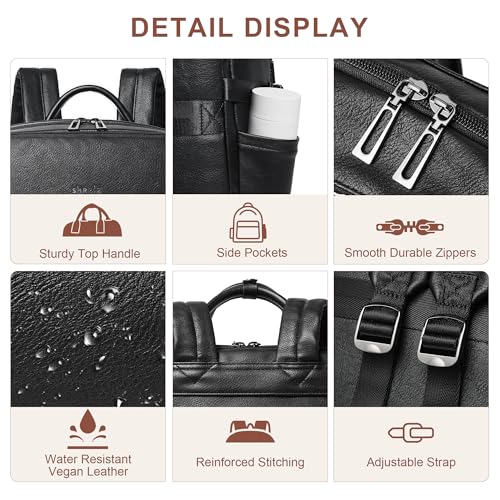 Vegan Leather Laptop Backpack for Women Fits 16 Inch Laptop (Two-toned Black)