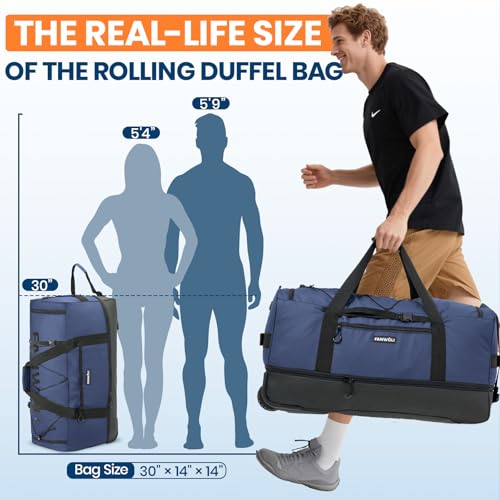 120L Rolling Duffle Bag with Wheels (Blue)
