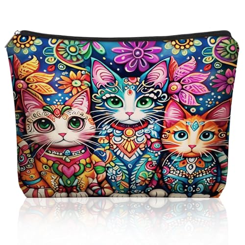 Bohemian Cat Mom Makeup Bag For Women & Teen Girl Cat Lover Gifts. Cute Boho Cats Themed Cosmetic & Toiletry Organizer Pouch For Daughters (Boho Cat)