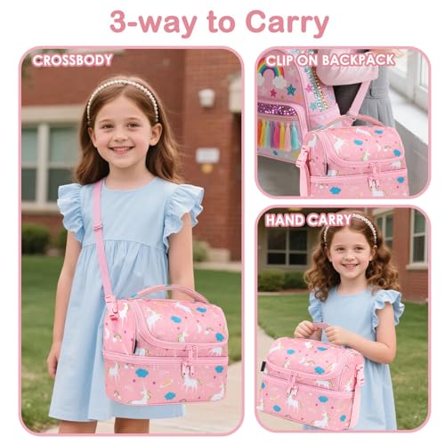 Kids Double Decker Cooler Insulated Lunch Bag Large Tote for Boys (Unicorn)