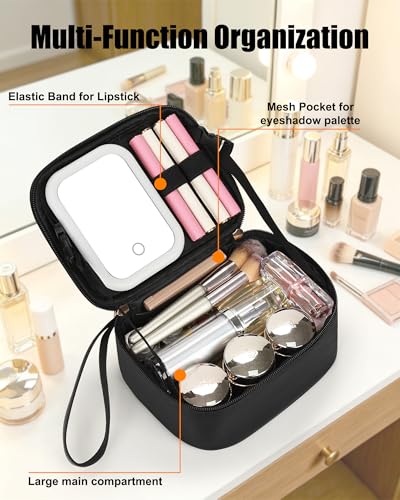 Travel Makeup Bag with Led Mirror (01-Black / Small)