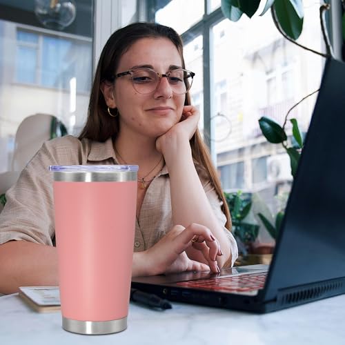20oz Tumbler Insulated Coffee Tumblers with Lid Stainless Steel Pink 4P (Pink)