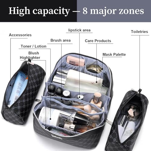 Travel Makeup Bag Cosmetic Bags for Women (A-7-Black)