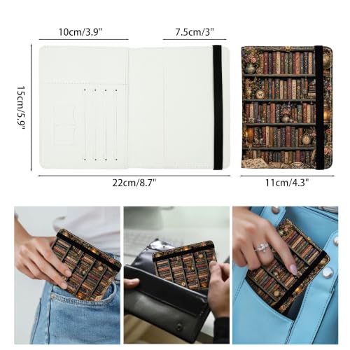 Bookshelf Passport Holders Leather Passport Wallet for Travel Essentials (Bookshelf / One Size)