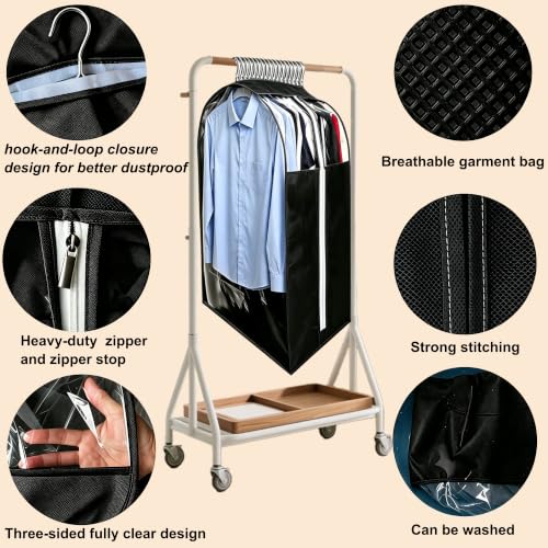 15" Gusseted Garment Bags for Hanging Clothes (Black / 24'' x 15''x 40'')