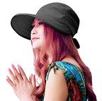 Sun Hats for Women with UV Protection Wide Brim Sun Hat Visor Summer Beach Outdoor Foldable Womens Cap (One Size-Medium / Black)
