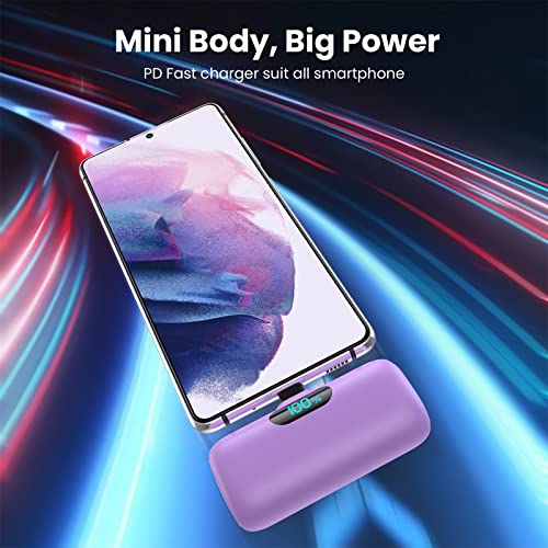 2 Pack] Mini Portable Charger 5000mAh Power Bank (White+Purple)