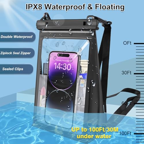 Large Waterproof Phone Pouch Floating (Extra Large, 8.5'' / Black)