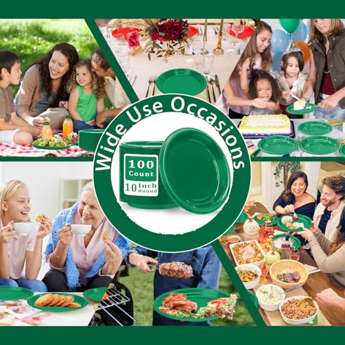 100 Pcs 10 Inch Green Plastic Plates (Green / 100 Pcs)