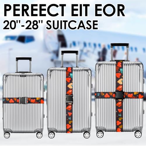 Luggage Straps for Suitcases Adjustable Travel Belt (Heart black)