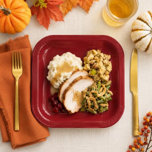48PCS Fall Disposable Paper Plates 7 inch Square Party Decor (Multicolor)