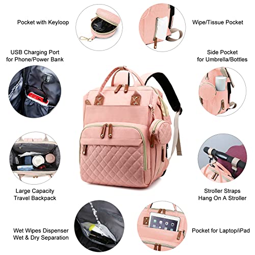 Diaper Bag Backpack with Changing Station (Pink)