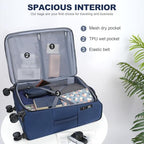 Softside Expandable checked Luggage with Front Business Pockets (Navy-24 / 24 inch)