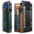 Men Slim Leather Wallet Metal Case Money Clip (Dark Green4325)
