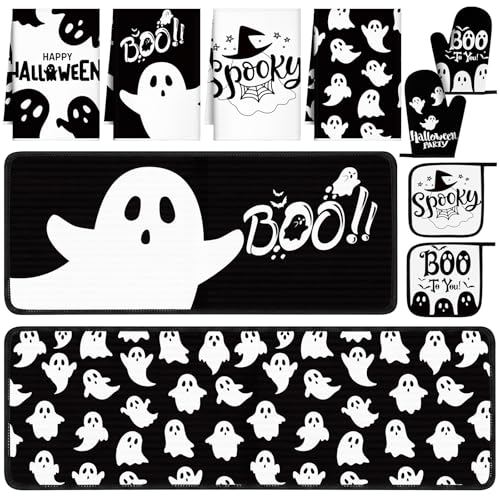 10 Pcs Halloween Kitchen Decor Set (Black, White / Cute Ghost)