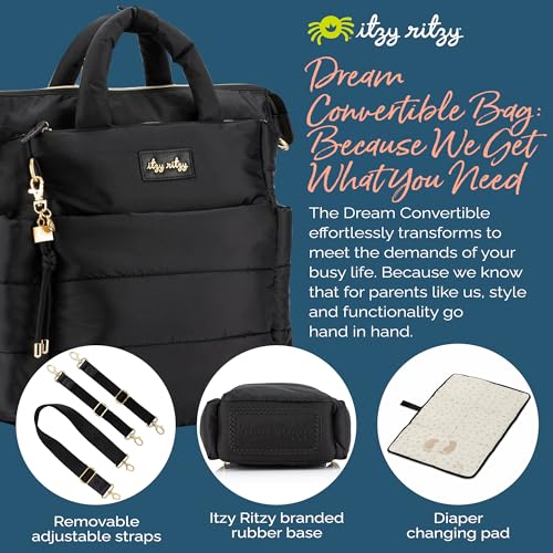 Dream Convertible Diaper Bag Tote Backpack (Midnight Black)