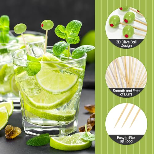 100 Pcs Olive Cocktail Picks 4.7 Inch Martini Picks Olive Bamboo (Olive)