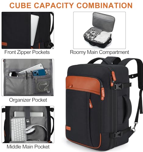 40L Expandable Travel Backpack (Black / 20 inches)