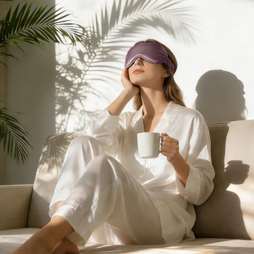 Adjustable 100% 22 Momme Mulberry Silk Sleep Mask (Plum Wine / 1 Count (Pack of 1))