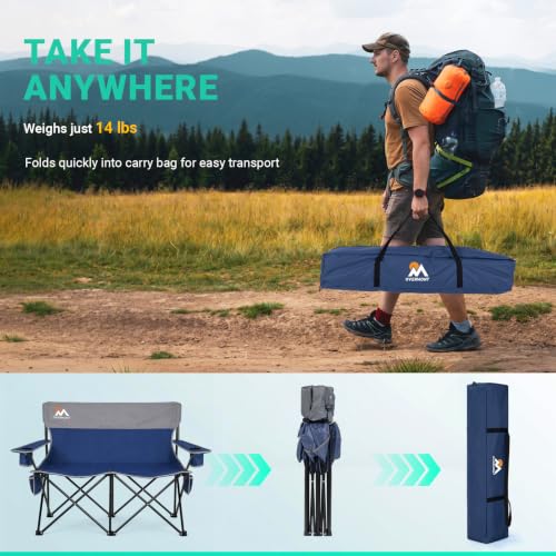 Double Camping Chair Compact Folding Loveseat with Cup Holders (Blue Loveseat / 1pc)