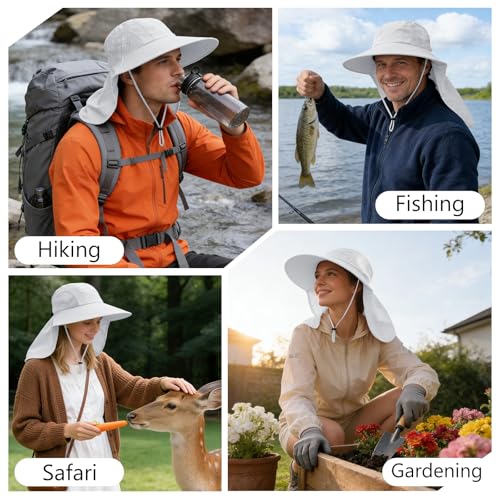 Sun Hat for Men Women with Neck Flap (6 3/4-6 7/8 / 1pack-white)