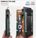 Men Slim Leather Wallet Metal Case Money Clip (Dark Green4325)