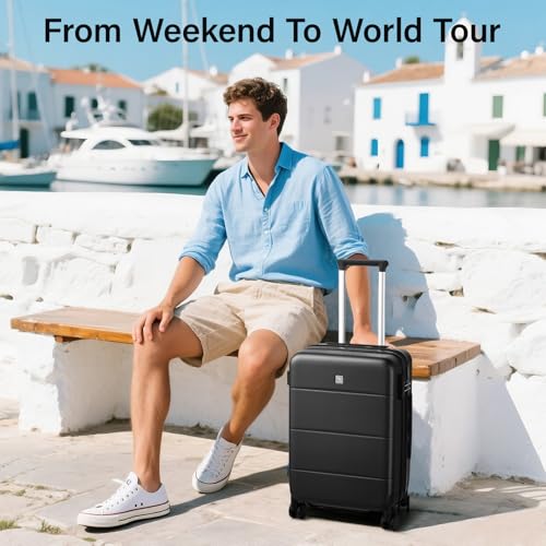 3 Piece Luggage Set Expandable Hardside Suitcases with Spinner Wheels (Jet Black / 20/24/28 Inch EXT)