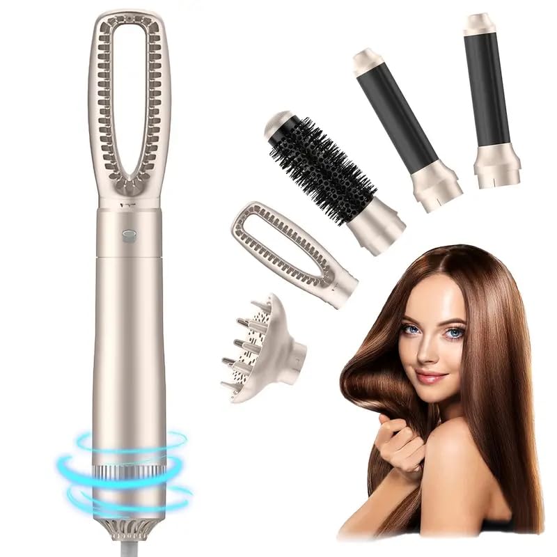 5-in-1 Hair Dryer Brush Set, 1200W, Lightweight, ALCI Safety, Tourmaline Technology, Champagne Gold (Champagne Gold) (Champagne Gold)