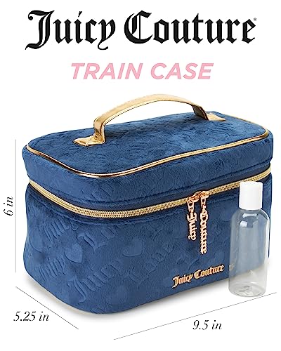 Velour Train Case Blue Makeup Bag Heart Logo (Blue)